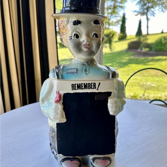 VINTAGE, AMERICAN BISQUE, CHALKBOARD HOBO, COOKIE JAR. USA MARK ON BACK. - Picture 2 of 14